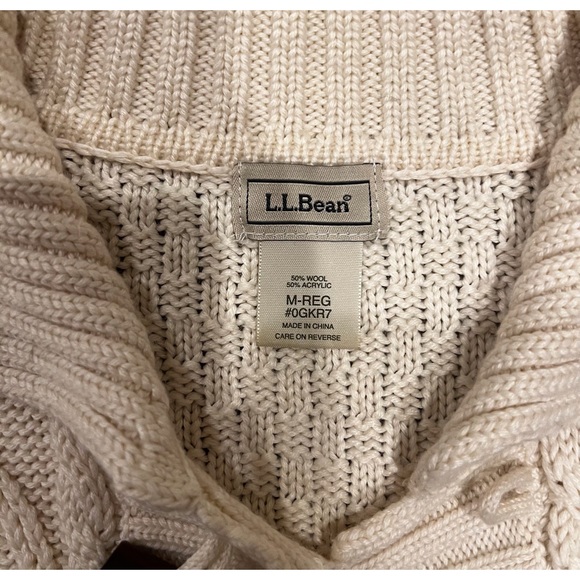 L.L.Bean Wool Blend Cream Cardigan Knitted Intricacy Excellent Flawless Size M - Picture 2 of 5